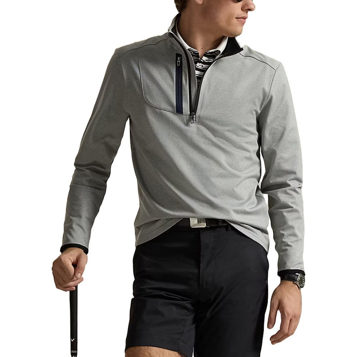 Ralph Lauren Luxury Performance Driver 1/4 Zip Golf Pullover (Houndstooth) Andover Heather - SP25 Men