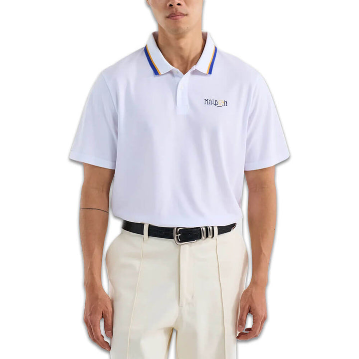 Malbon Grasse Pique Golf Polo White - SS25 Men