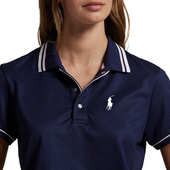 Ralph Lauren Tour Pique Val Golf Polo (Tailored Fit) Refined Navy/Ceramic White/Garden Pink - SP25 Women