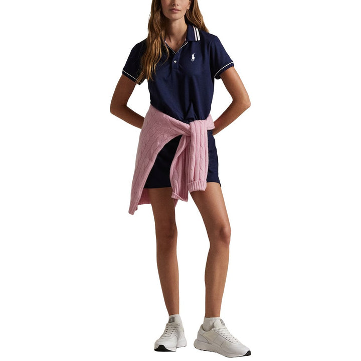 Ralph Lauren Tour Pique Val Golf Polo (Tailored Fit) Refined Navy/Ceramic White/Garden Pink - SP25 Women