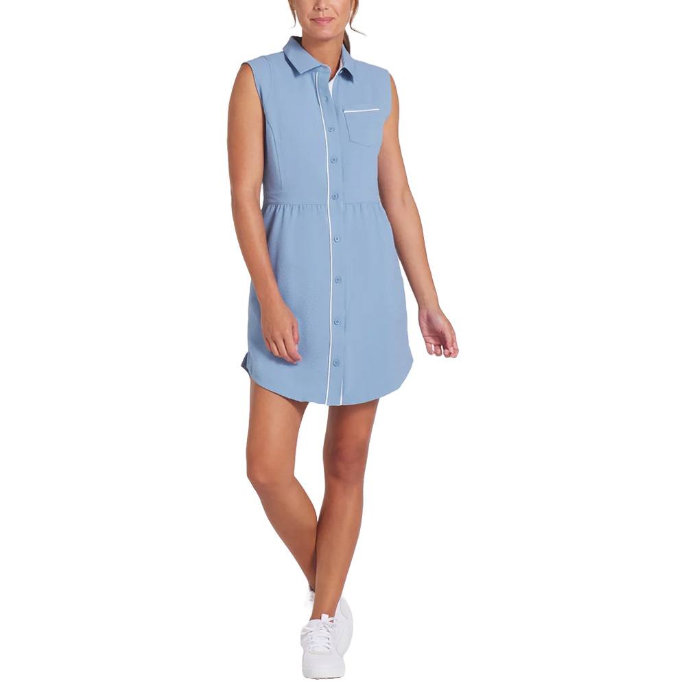 PUMA AP Seersucker Golf Dress Zen Blue - SS25 Women PUMA AP Seersucker Golf Dress Zen Blue - SS25 Women