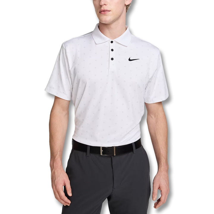 Nike Dri-FIT Tour Print Golf Polo White/Black - SU25 Men Golfio Nike Dri-FIT Tour Print Golf Polo White/Black - SU25 Men Golfio
