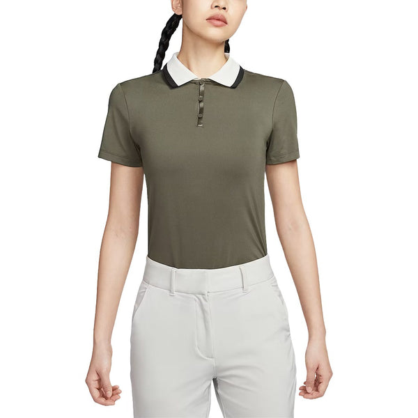 Nike Dri-FIT Tour Short-Sleeve Golf Polo Tarp Green/Black/Pale Ivory - SP25 Women