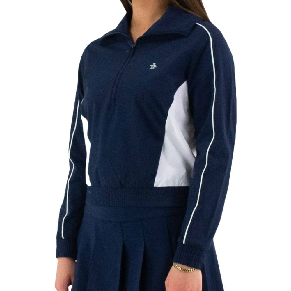 Original Penguin Cropped 1/4 Zip Colorblock Pullover Golf Sweater Black Iris - SS25 Women