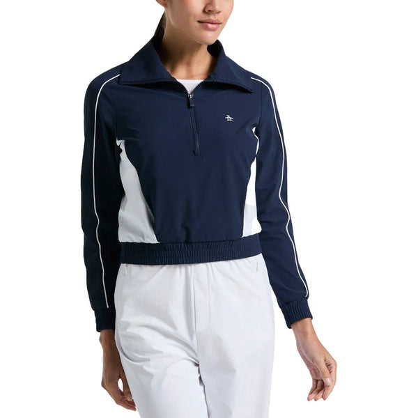 Original Penguin Cropped 1/4 Zip Colorblock Pullover Golf Sweater Bright White - SS25 Women