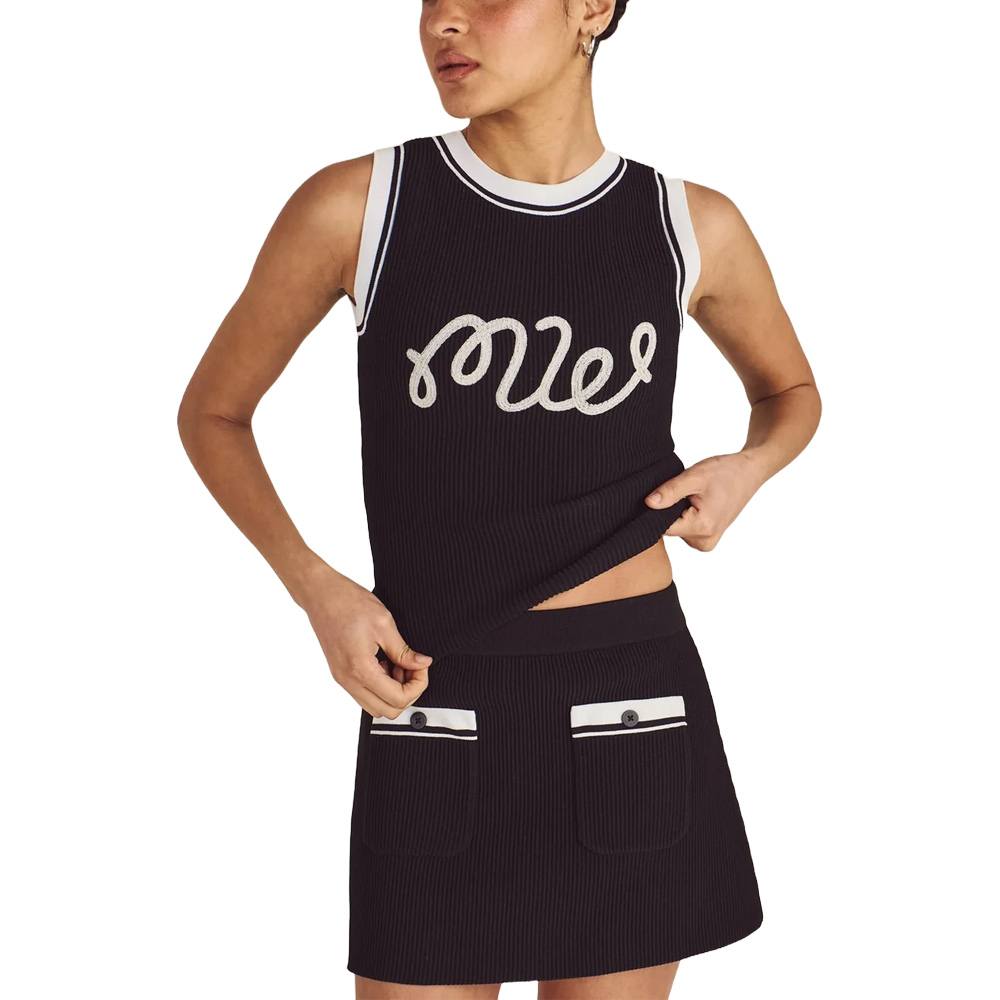 Malbon Luna Rib Knit Golf Skirt Black - SS25 Women