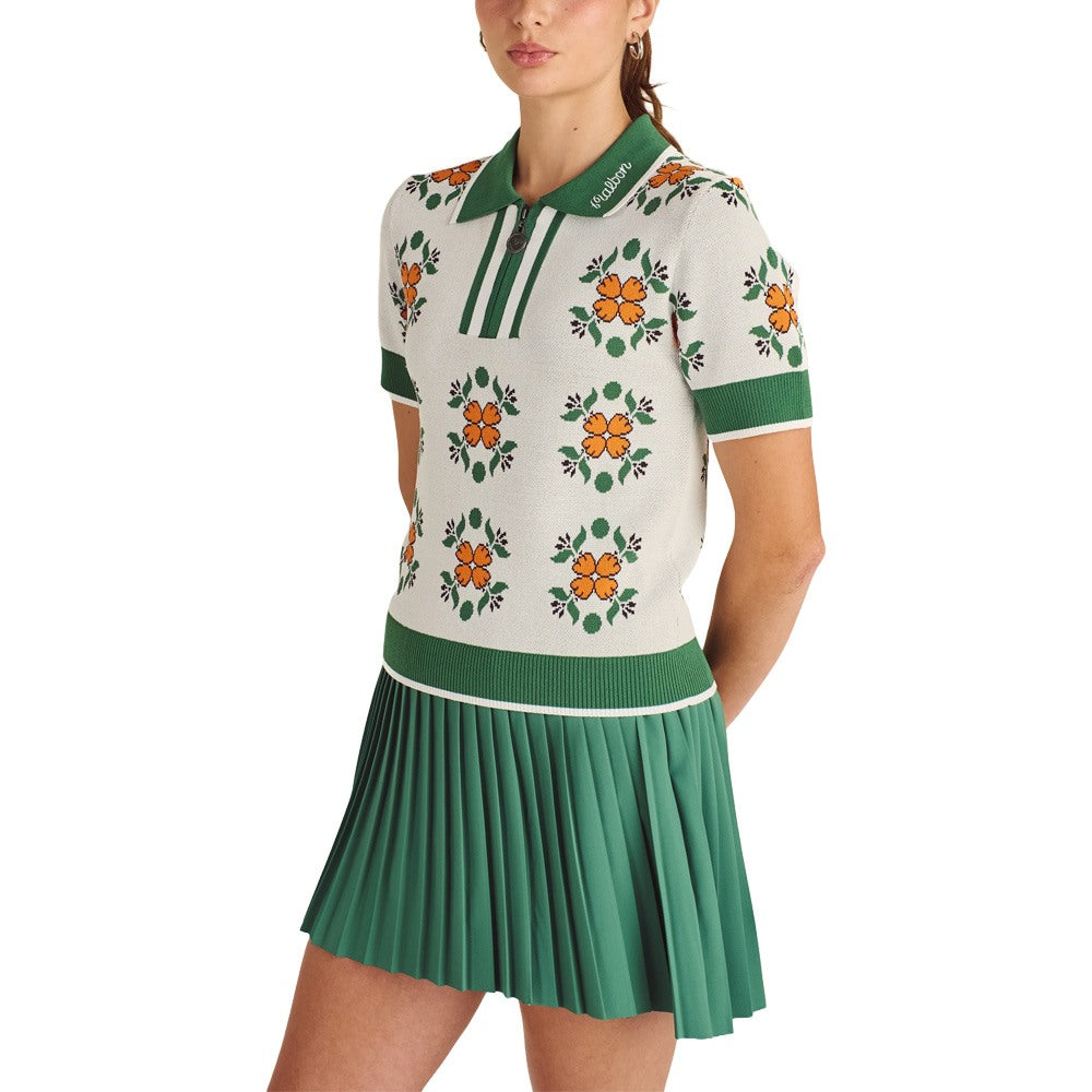 Malbon Lucia Quarter Zip Golf Polo Ivory Multi - SS25 Women