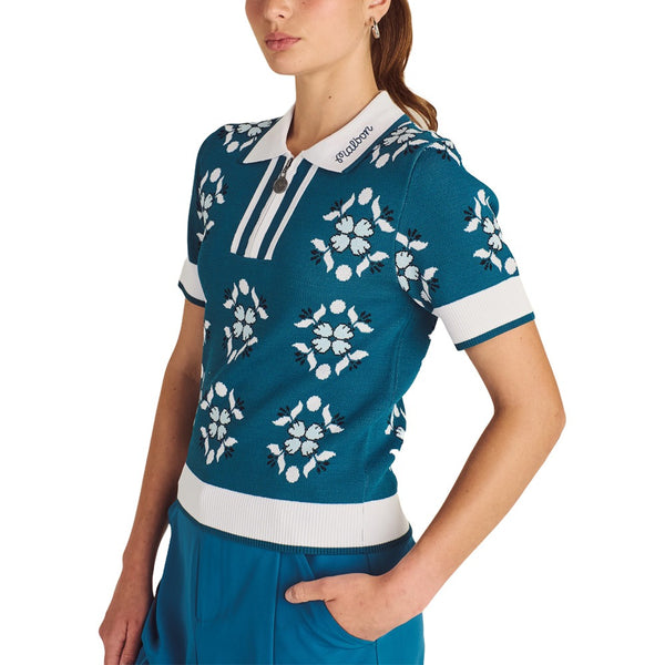 Malbon Lucia Quarter Zip Golf Polo Ocean Multi - SS25 Women