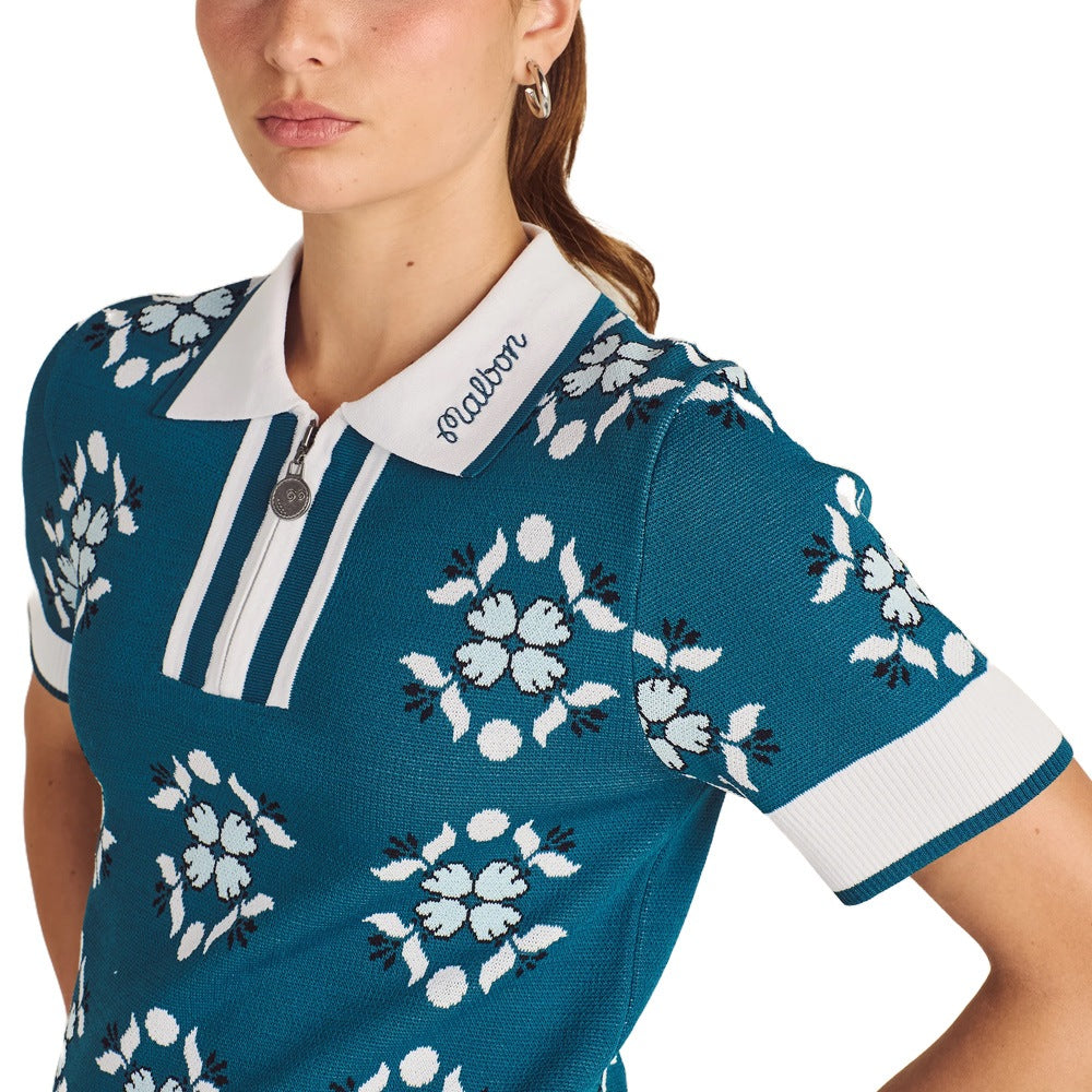 Malbon Lucia Quarter Zip Golf Polo Ocean Multi - SS25 Women
