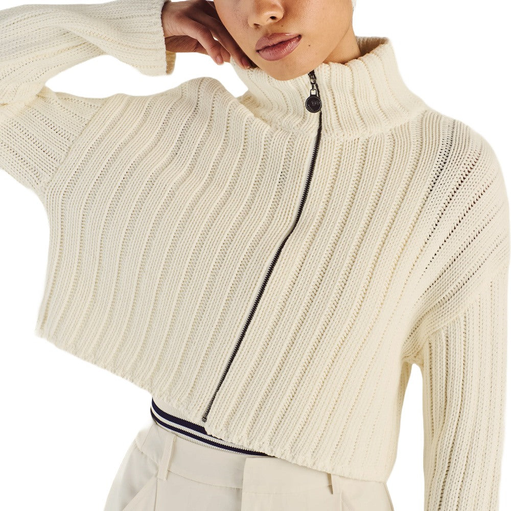 Malbon Allegra Chunky Knit Zip Up Golf Pullover Ivory - SS25 Women