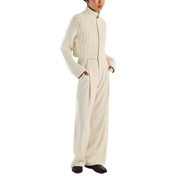 Malbon Allegra Chunky Knit Zip Up Golf Pullover Ivory - SS25 Women