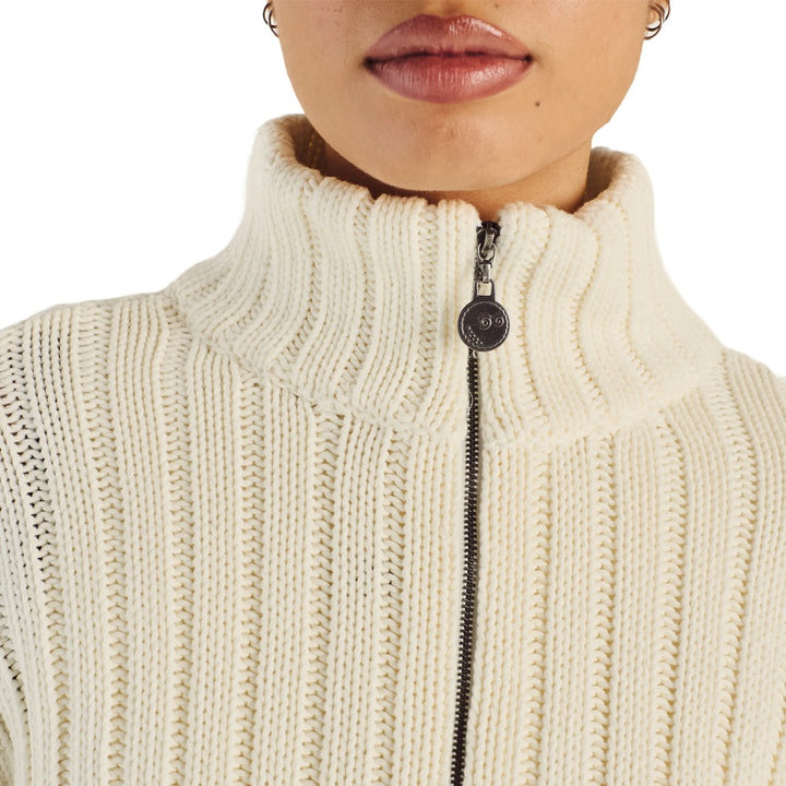 Malbon Allegra Chunky Knit Zip Up Golf Pullover Ivory - SS25 Women