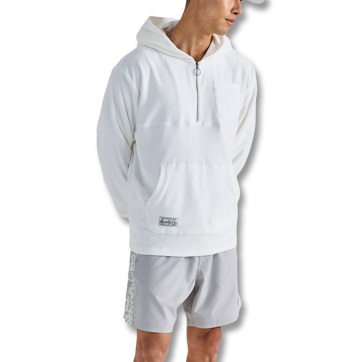 Malbon Castello French Terry Quarter Zip Hoodie Golf Jacket White - SS25 Men