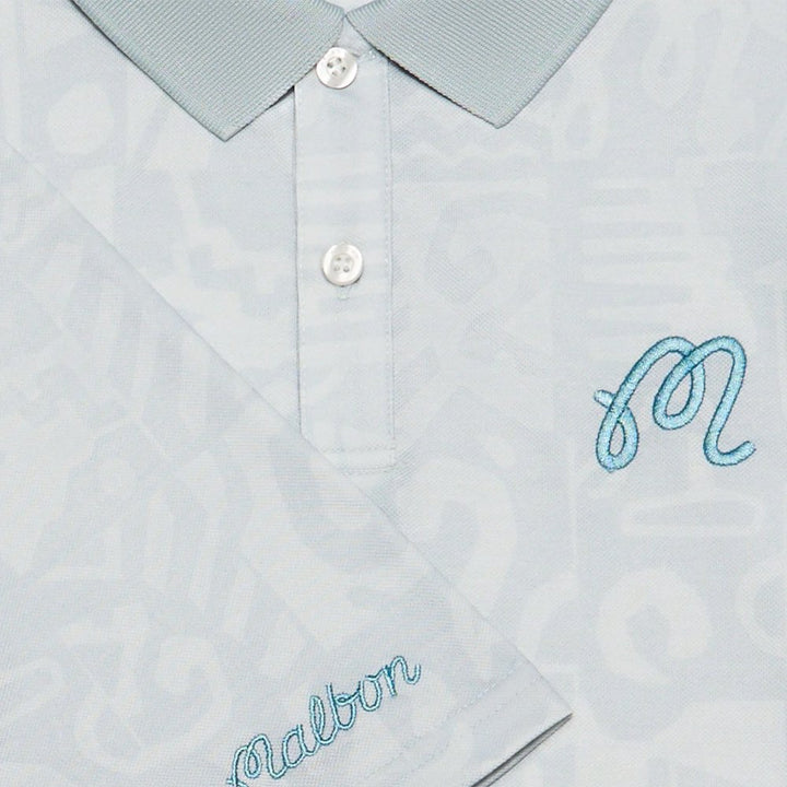 Malbon Mezzi Performance Pique Printed Golf Polo Silver - SS25 Men