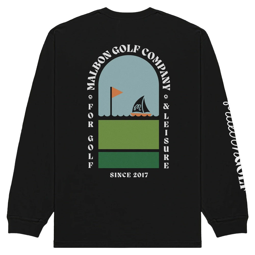 マルボンゴルフ ロンT マリーナMalbon Golf Malbon Marina Longsleeve Round-neck Golf T-Shirt Black - SS25 Men