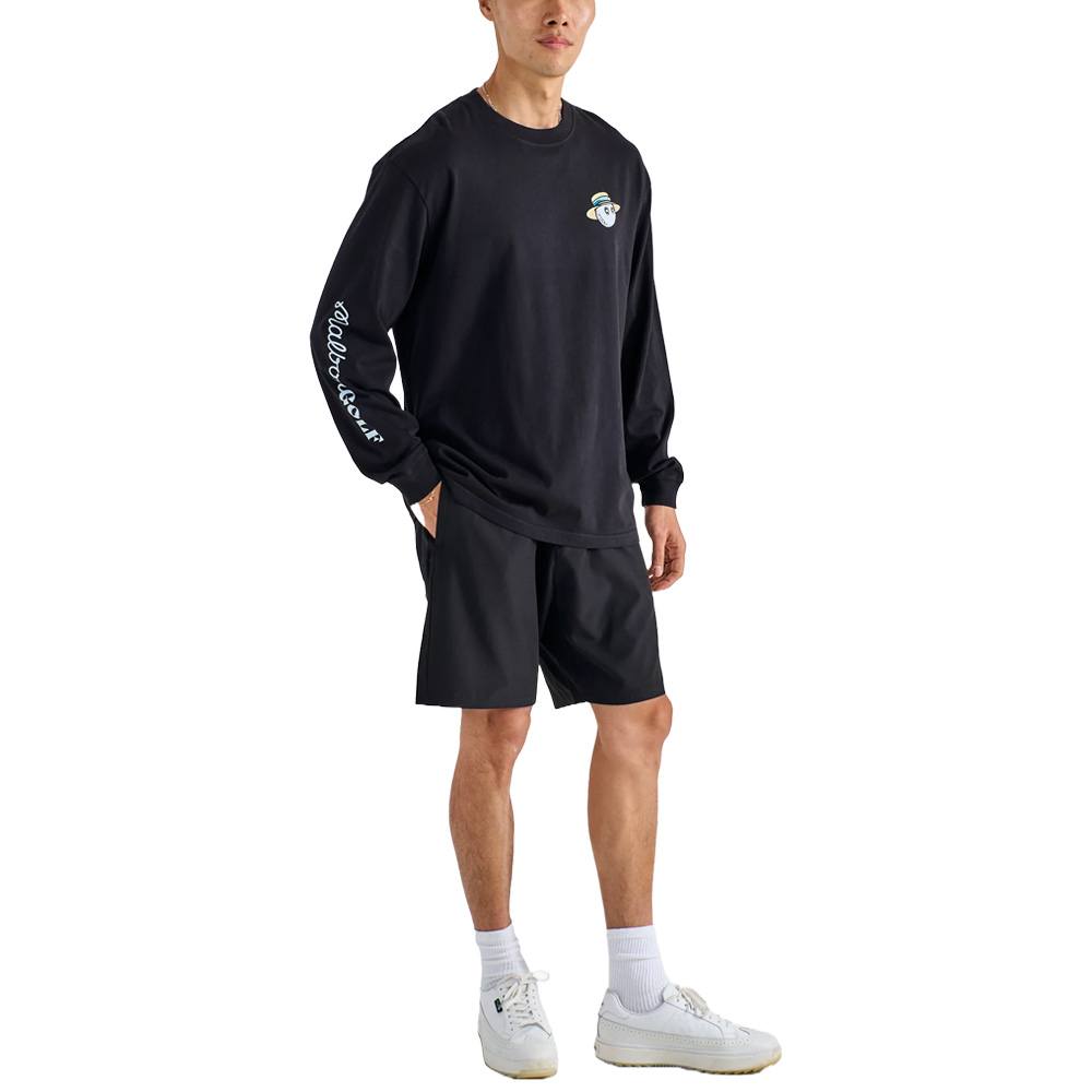 Malbon Marina Longsleeve Round-neck Golf T-Shirt Black - SS25 Men