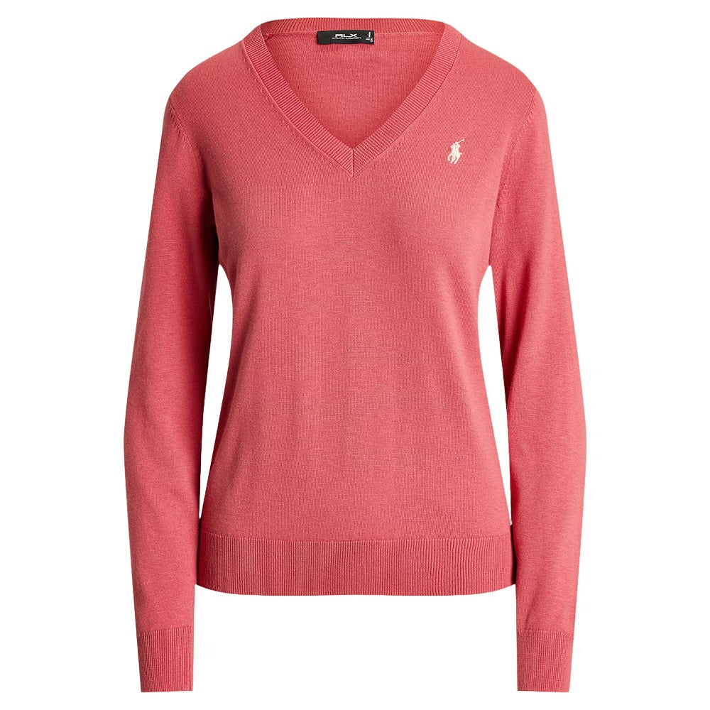 Ralph Lauren Longsleeve Cotton Blend V-Neck Golf Sweater Red Sky - SP25 Women