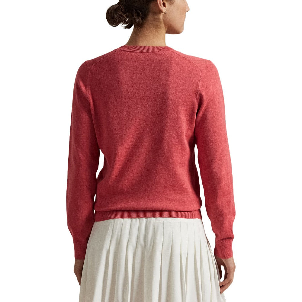 Ralph Lauren Longsleeve Cotton Blend V-Neck Golf Sweater Red Sky - SP25 Women