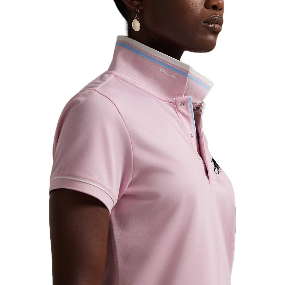 Ralph Lauren Tour Pique Val Golf Polo (Tailored Fit) Garden Pink/Ceramic White/Cold Spring Multi - SP25 Women
