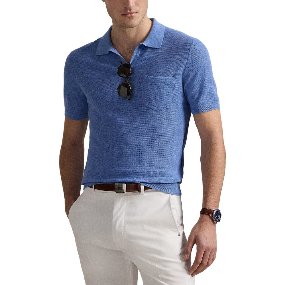 Ralph Lauren Cotton Coolmax Sweater Pocket Golf Polo Washed Chambray Heather - SP25 Men