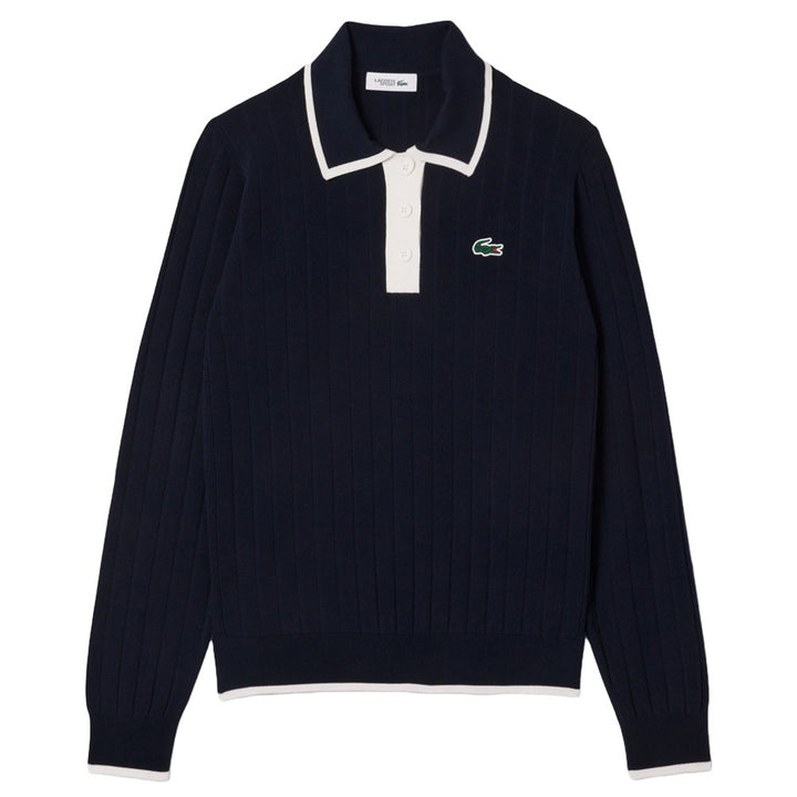 Lacoste Collar Stretch Sweater Longsleeve Golf Polo Navy Blue/White - SS25 Women