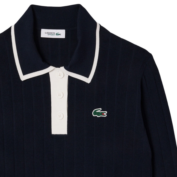 Lacoste Collar Stretch Sweater Longsleeve Golf Polo Navy Blue/White - SS25 Women