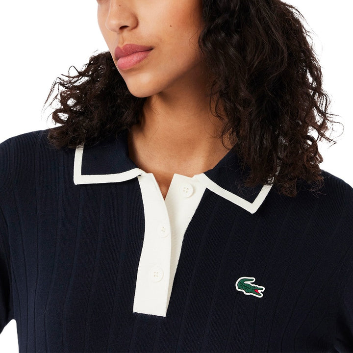 Lacoste Collar Stretch Sweater Longsleeve Golf Polo Navy Blue/White - SS25 Women