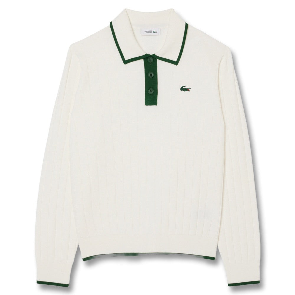 Lacoste Collar Stretch Sweater Longsleeve Golf Polo White/Green - SS25 Women