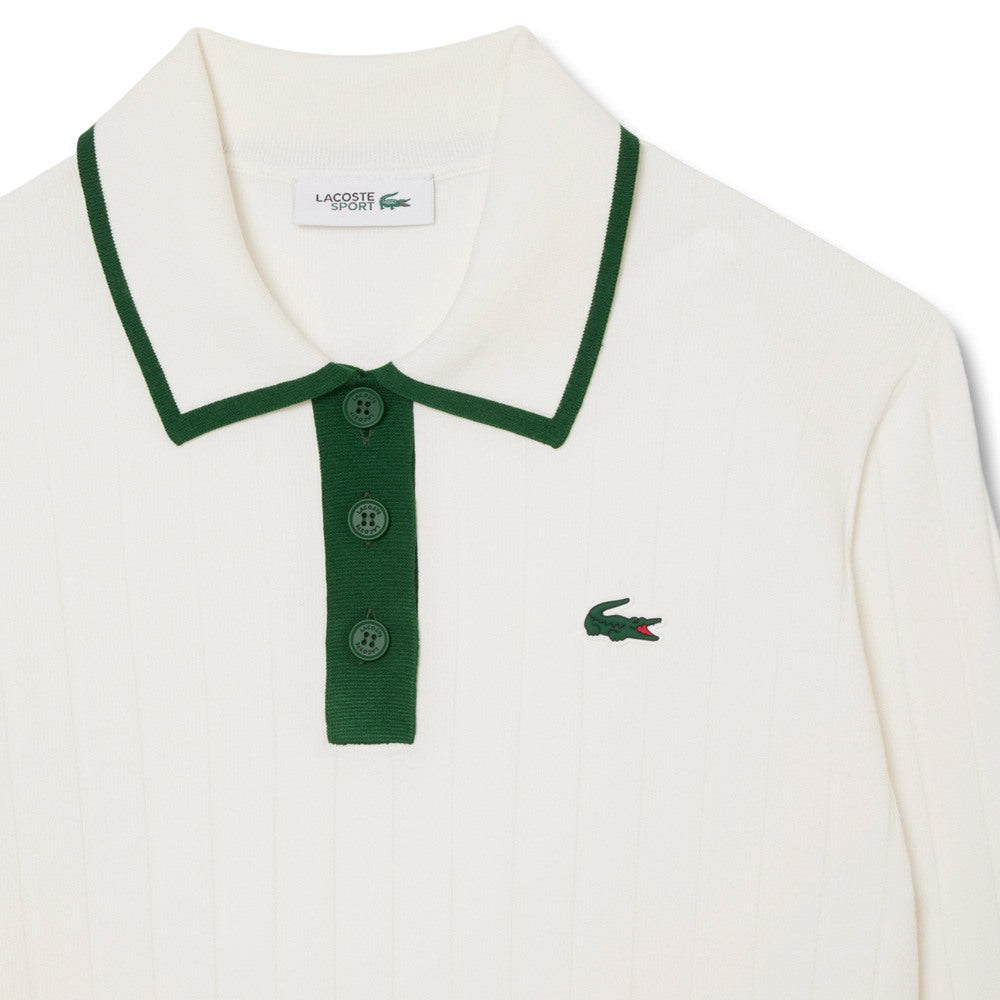 Lacoste Collar Stretch Sweater Longsleeve Golf Polo White/Green - SS25 Women