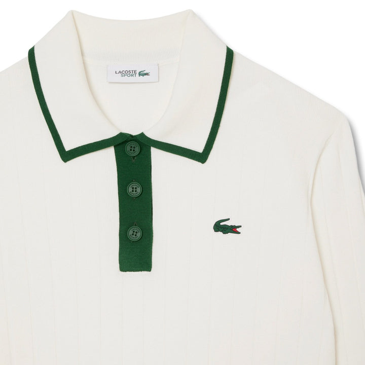 Lacoste Collar Stretch Sweater Longsleeve Golf Polo White/Green - SS25 Women