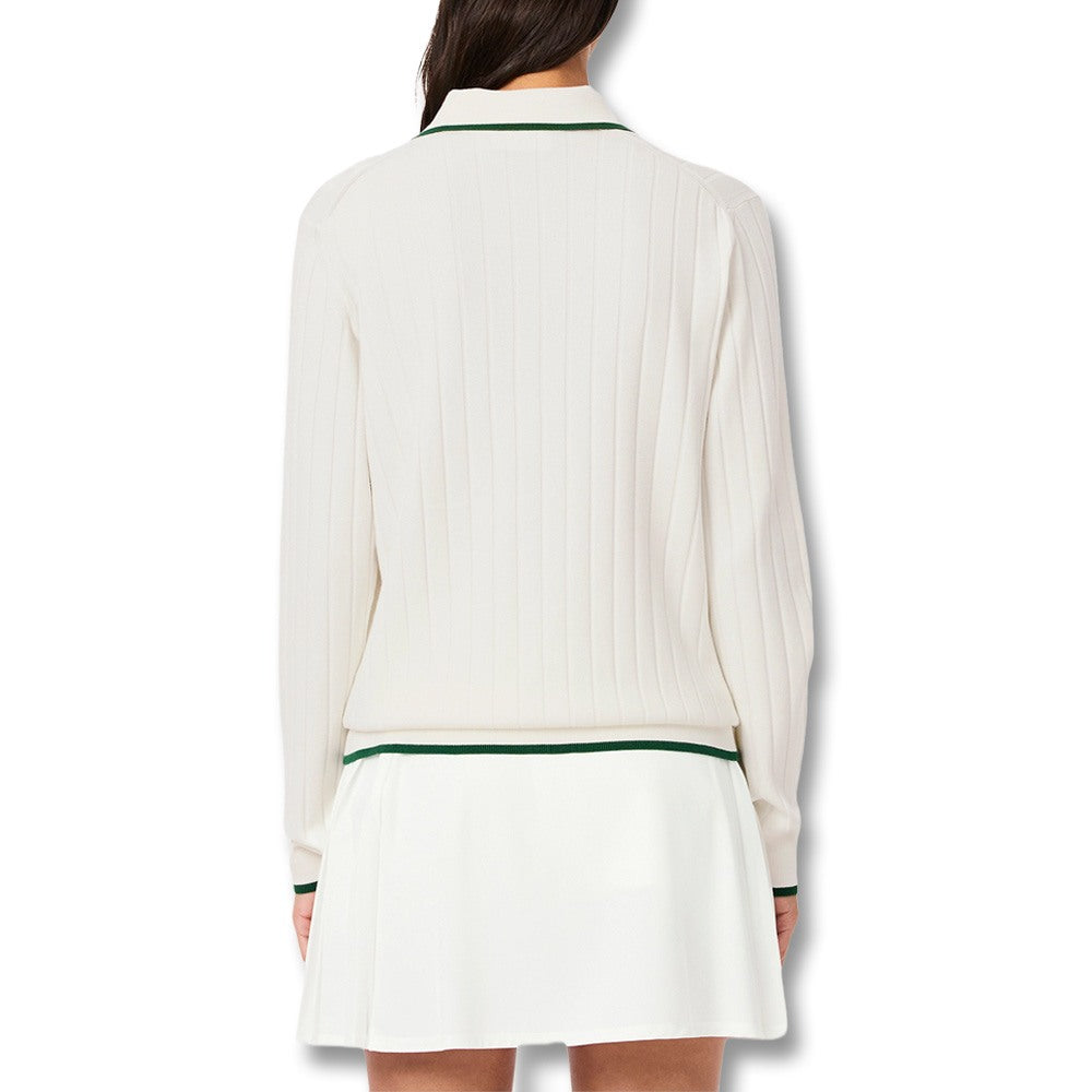 Lacoste Collar Stretch Sweater Longsleeve Golf Polo White/Green - SS25 Women