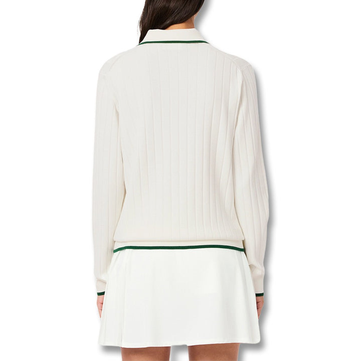 Lacoste Collar Stretch Sweater Longsleeve Golf Polo White/Green - SS25 Women