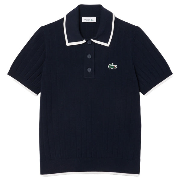 Lacoste Collar Stretch Sweater Shortsleeve Golf Polo Navy Blue/White - SS25 Women