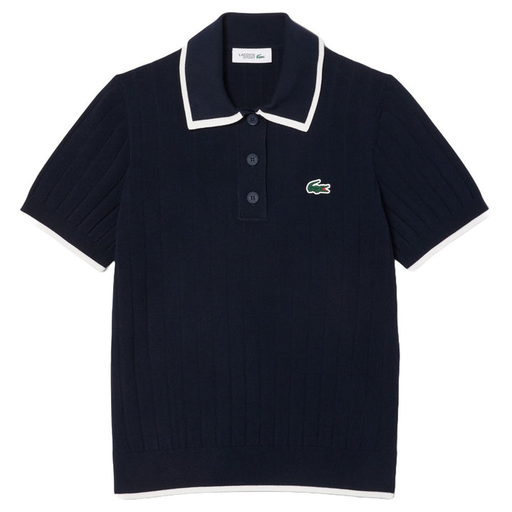 Lacoste Collar Stretch Sweater Shortsleeve Golf Polo Navy Blue/White - SS25 Women