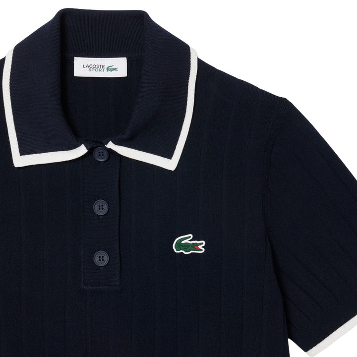 Lacoste Collar Stretch Sweater Shortsleeve Golf Polo Navy Blue/White - SS25 Women