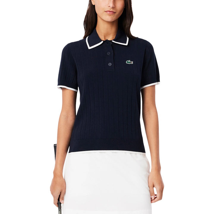 Lacoste Collar Stretch Sweater Shortsleeve Golf Polo Navy Blue/White - SS25 Women