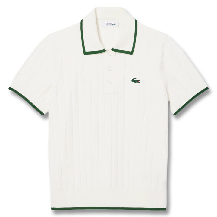 Lacoste Collar Stretch Sweater Shortsleeve Golf Polo White/Green - SS25 Women