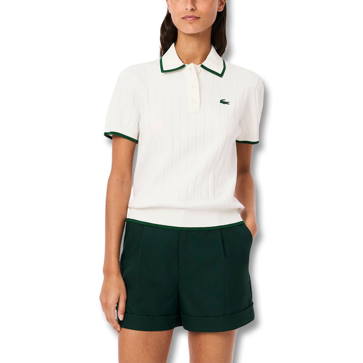 Lacoste Collar Stretch Sweater Shortsleeve Golf Polo White/Green - SS25 Women
