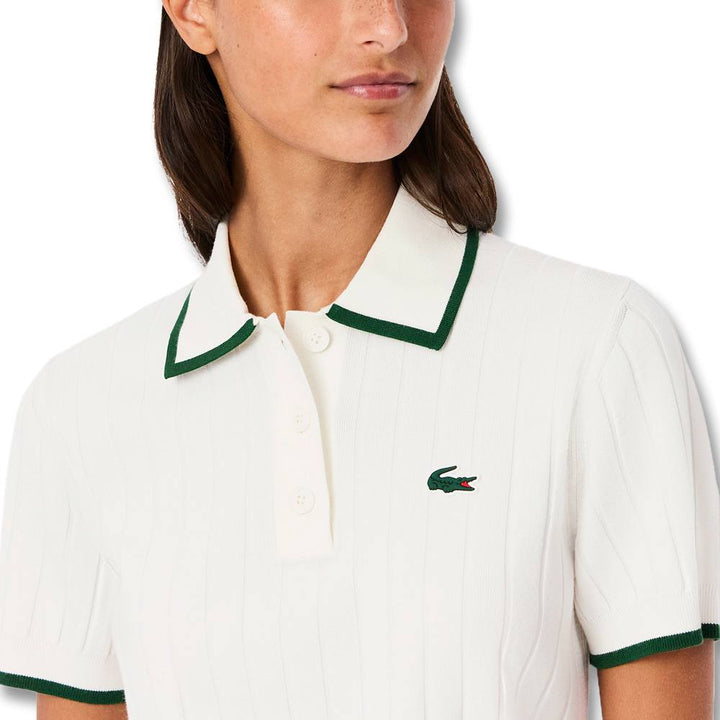 Lacoste Collar Stretch Sweater Shortsleeve Golf Polo White/Green - SS25 Women