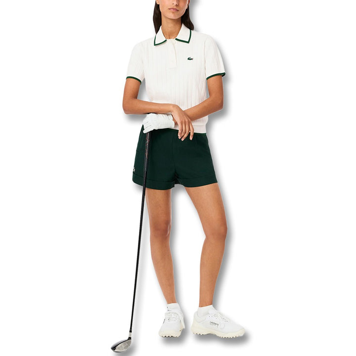 Lacoste Collar Stretch Sweater Shortsleeve Golf Polo White/Green - SS25 Women