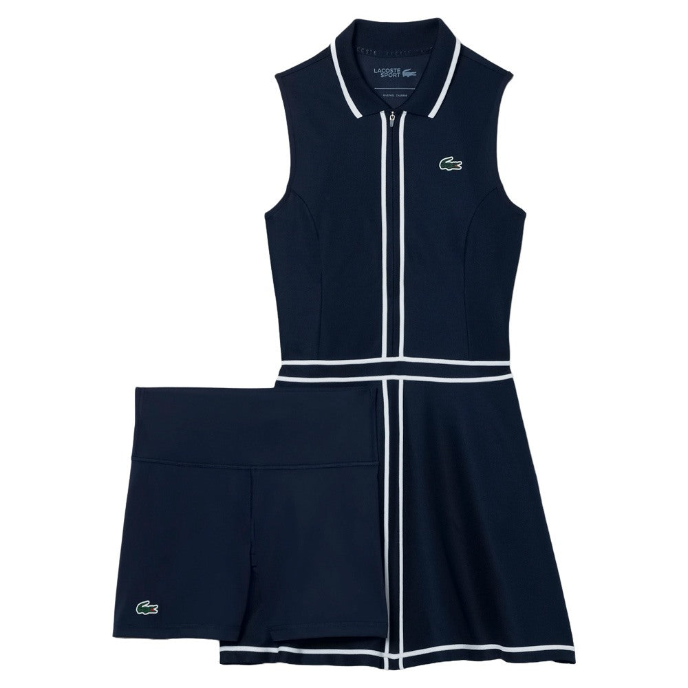Lacoste Ultra Dry Heritage Trim Sleeveless Golf Dress Navy Blue/White/Navy Blue - SS25 Women