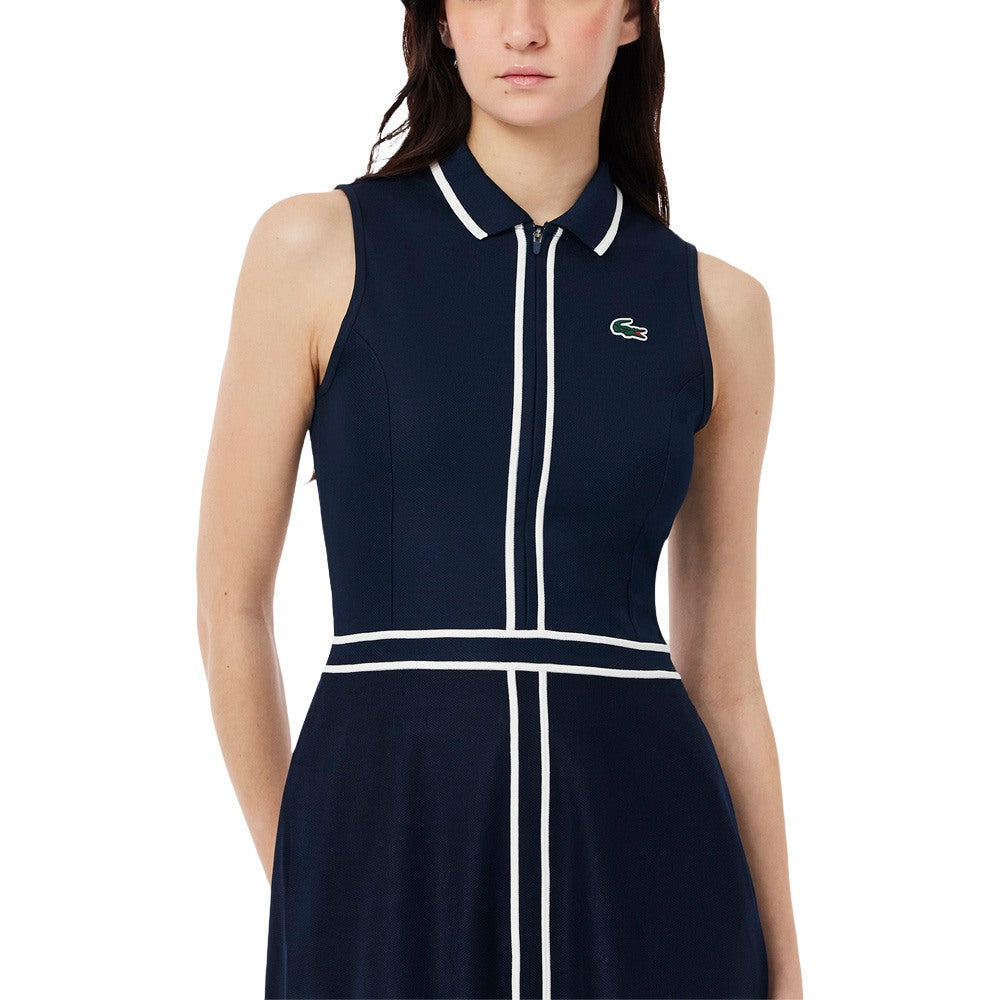 Lacoste Ultra Dry Heritage Trim Sleeveless Golf Dress Navy Blue/White/Navy Blue - SS25 Women