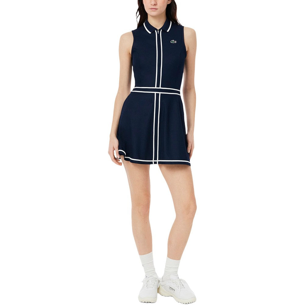 Lacoste Ultra Dry Heritage Trim Sleeveless Golf Dress Navy Blue/White/Navy Blue - SS25 Women