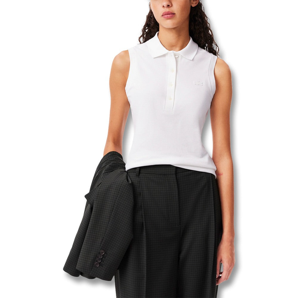 Lacoste Slim Fit L.12.D Sleeveless Stretch Golf Polo White - SS25 Women