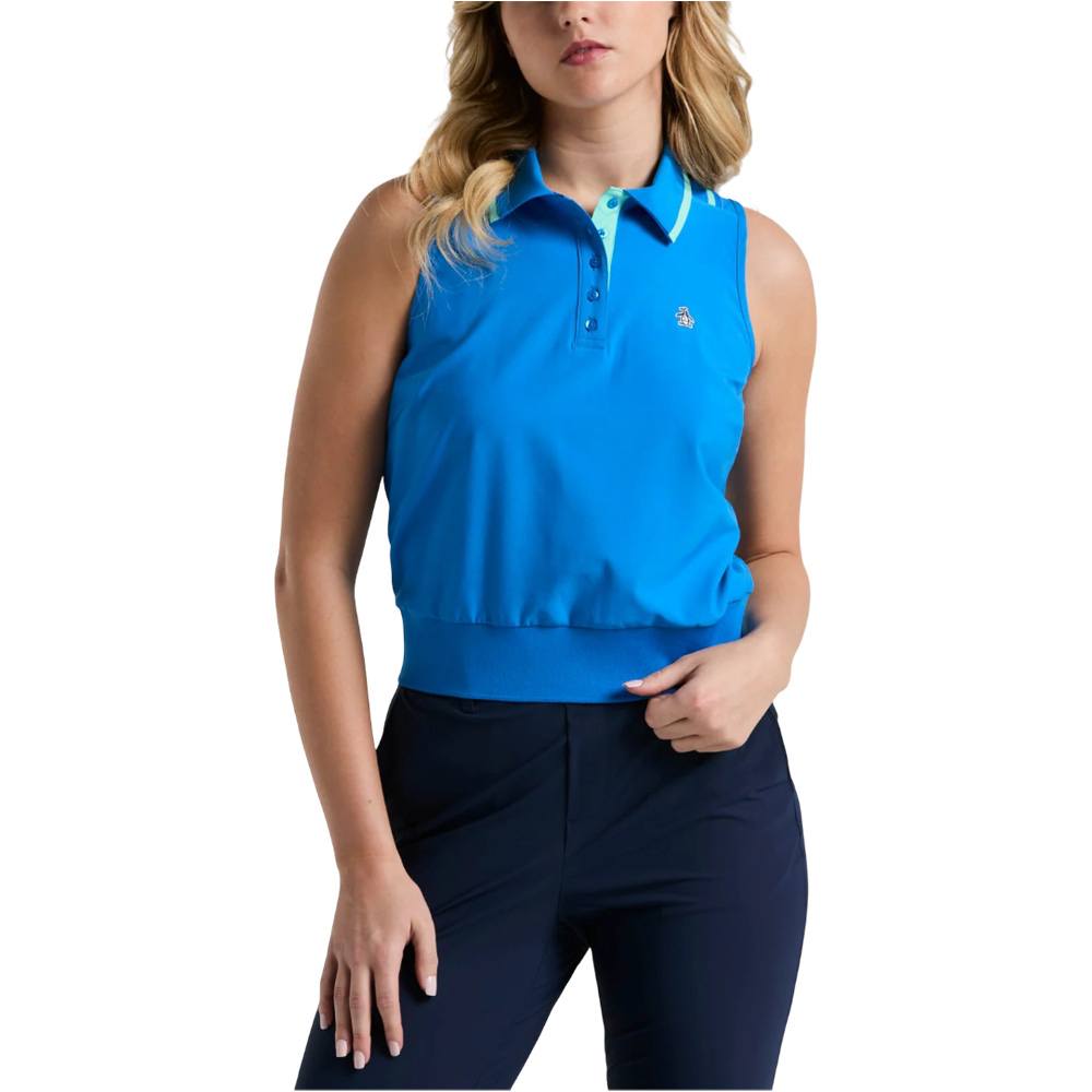 Original Penguin Sleeveless Woven Waist Length Color Golf Polo French Blue - SP25 Women