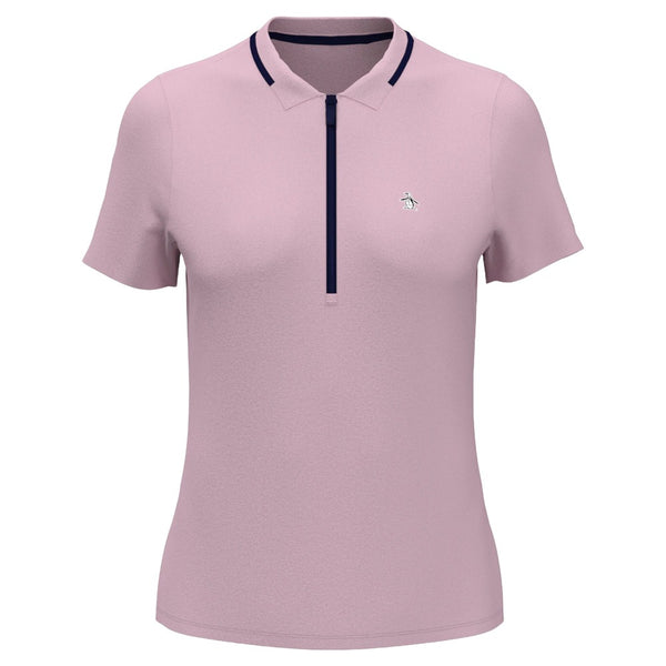 Original Penguin Ribbed Metallic Zip Golf Polo Charm Pink - SP25 Women