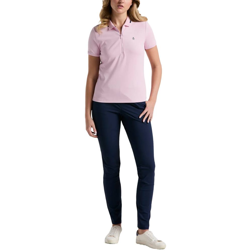Original Penguin Ribbed Metallic Zip Golf Polo Charm Pink - SP25 Women