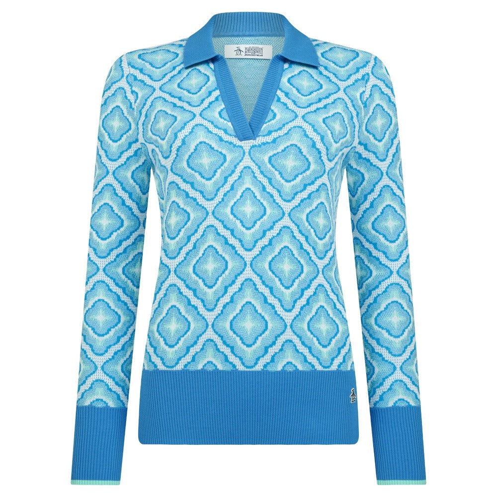 Original Penguin Lattice Jacquard Golf Sweater French Blue - SP25 Women