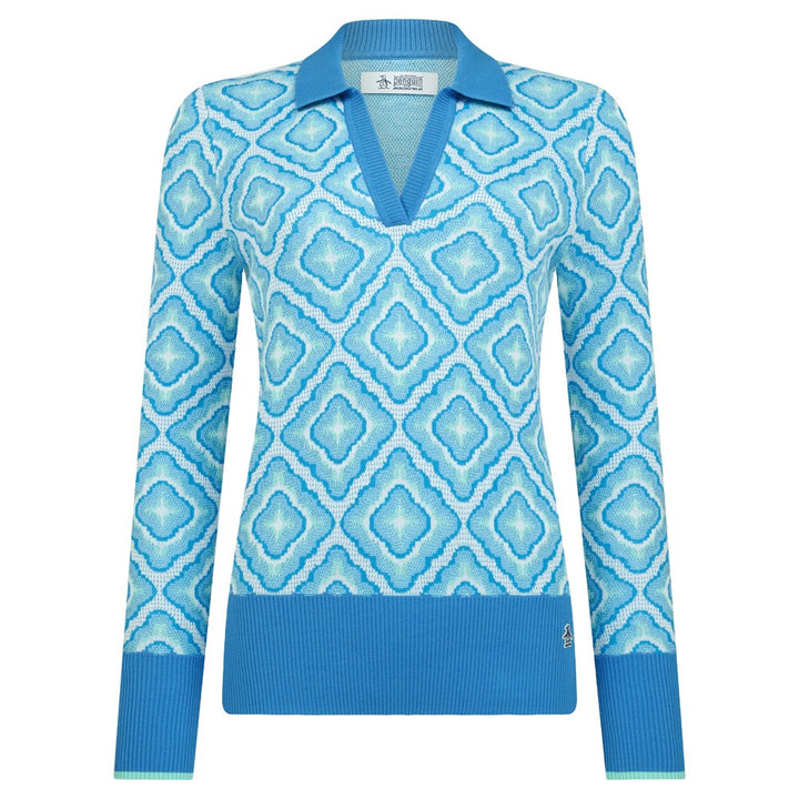 Original Penguin Lattice Jacquard Golf Sweater French Blue - SP25 Women