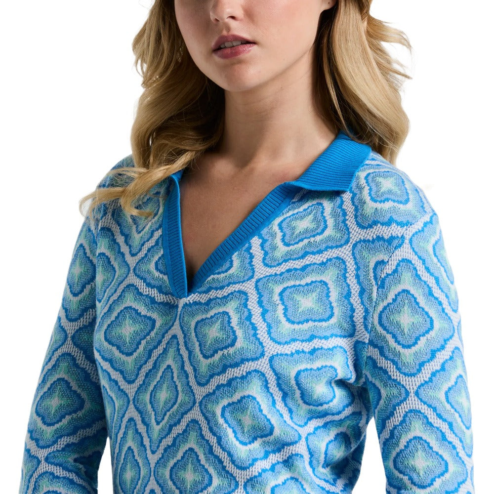 Original Penguin Lattice Jacquard Golf Sweater French Blue - SP25 Women
